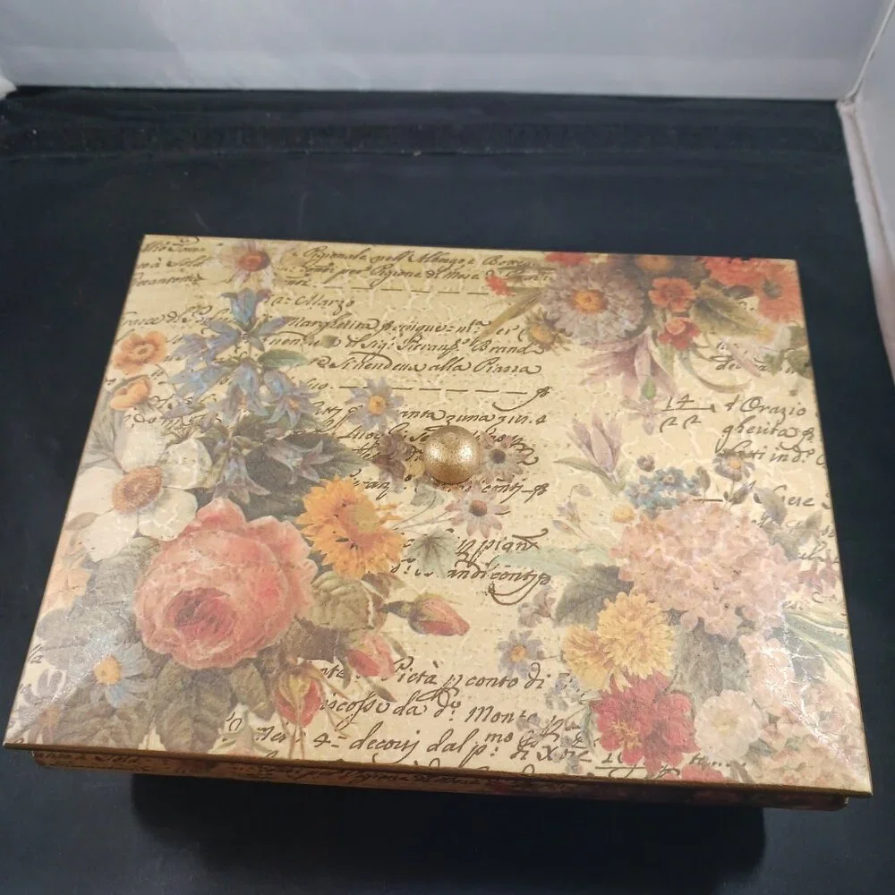 Vintage Floral Decoupage Box/Wood Decor Box Lidded
